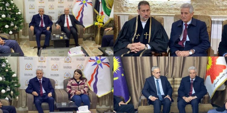 وفد من رئاسة المجلس الوطني الكوردي يزور كنائس ومقرات سياسية في القامشلي بمناسبة عيد الميلاد المجيد